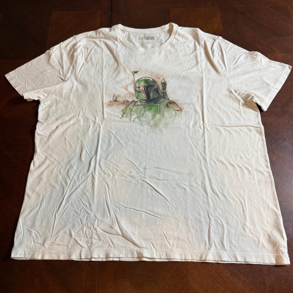 Star Wars Boba Fett Graphic T-Shirt Mens XXL Cream Short Sleeve Cotton Tee
